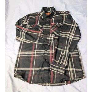 Dixxon Flannel Co Haymarket Plaid Button Shirt Mens Medium Black Red Performance